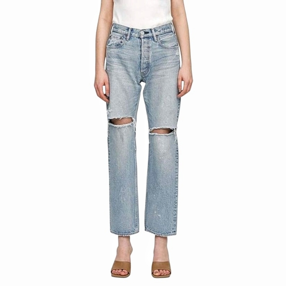 Moussy Vintage Teaneck Straight Leg Jeans Size 26 Ripped Knee - Picture 2 of 16